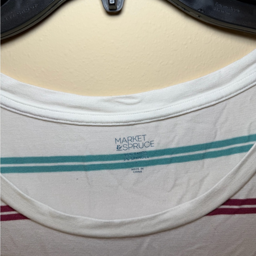 Market & Spruce White Short Sleeve Stripe Tee with Pocket - Picture 2 of 2